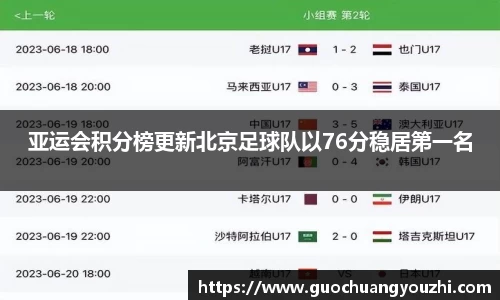 亚运会积分榜更新北京足球队以76分稳居第一名